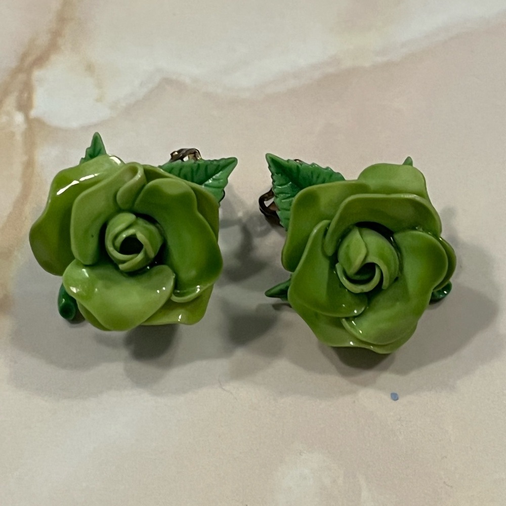 Floral Green Clip-On Earrings